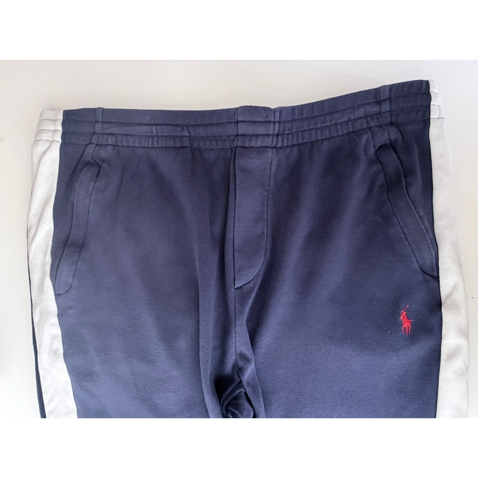 Polo Ralph Lauren Mens Large Navy Track Pants White Side Stripe Pony Logo