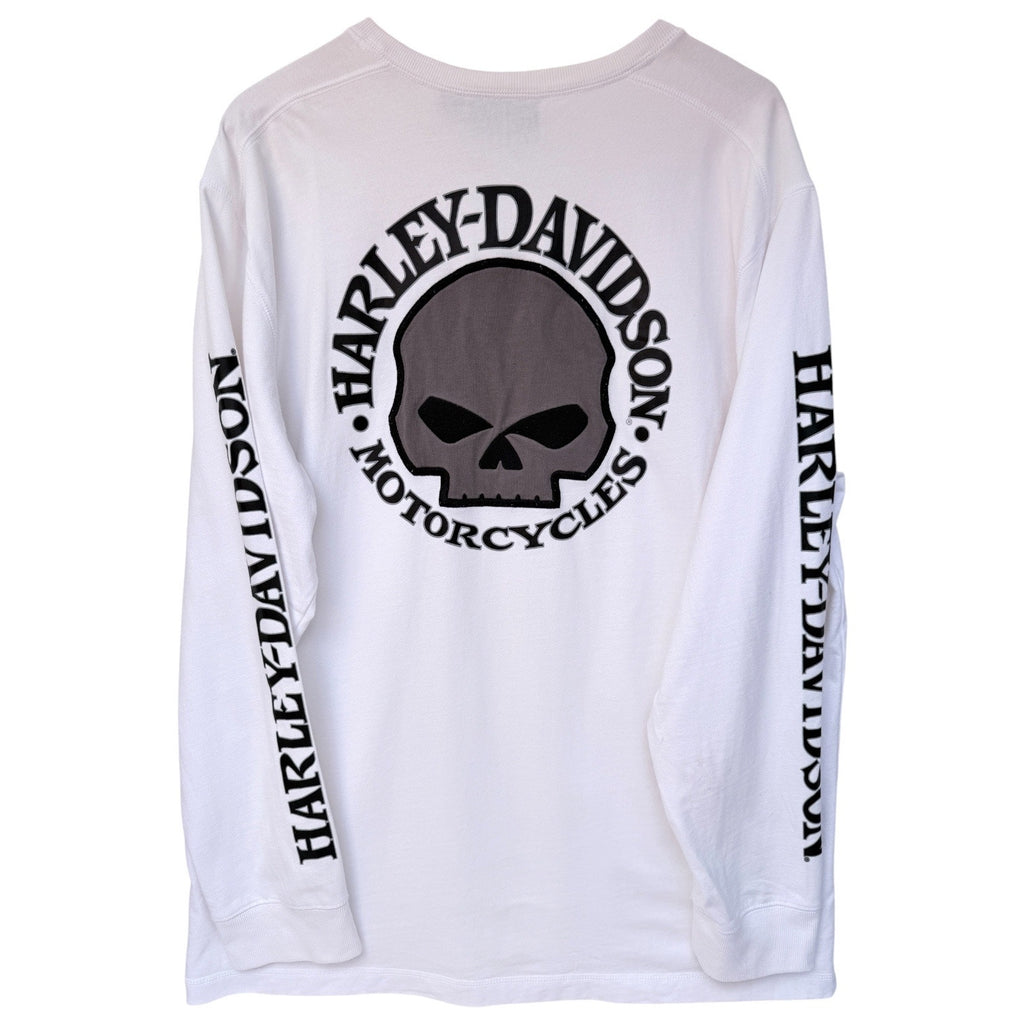 Harley Davidson Long Sleeve Shirt Mens XL White Skull Graphic Biker Tee