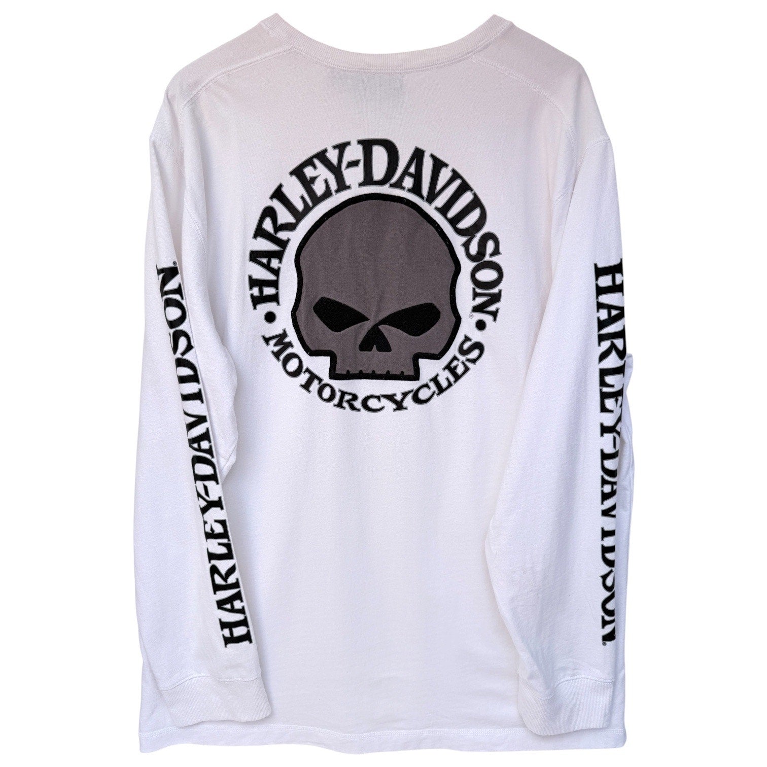 Harley Davidson Long Sleeve Shirt Mens XL White Skull Graphic Biker Tee