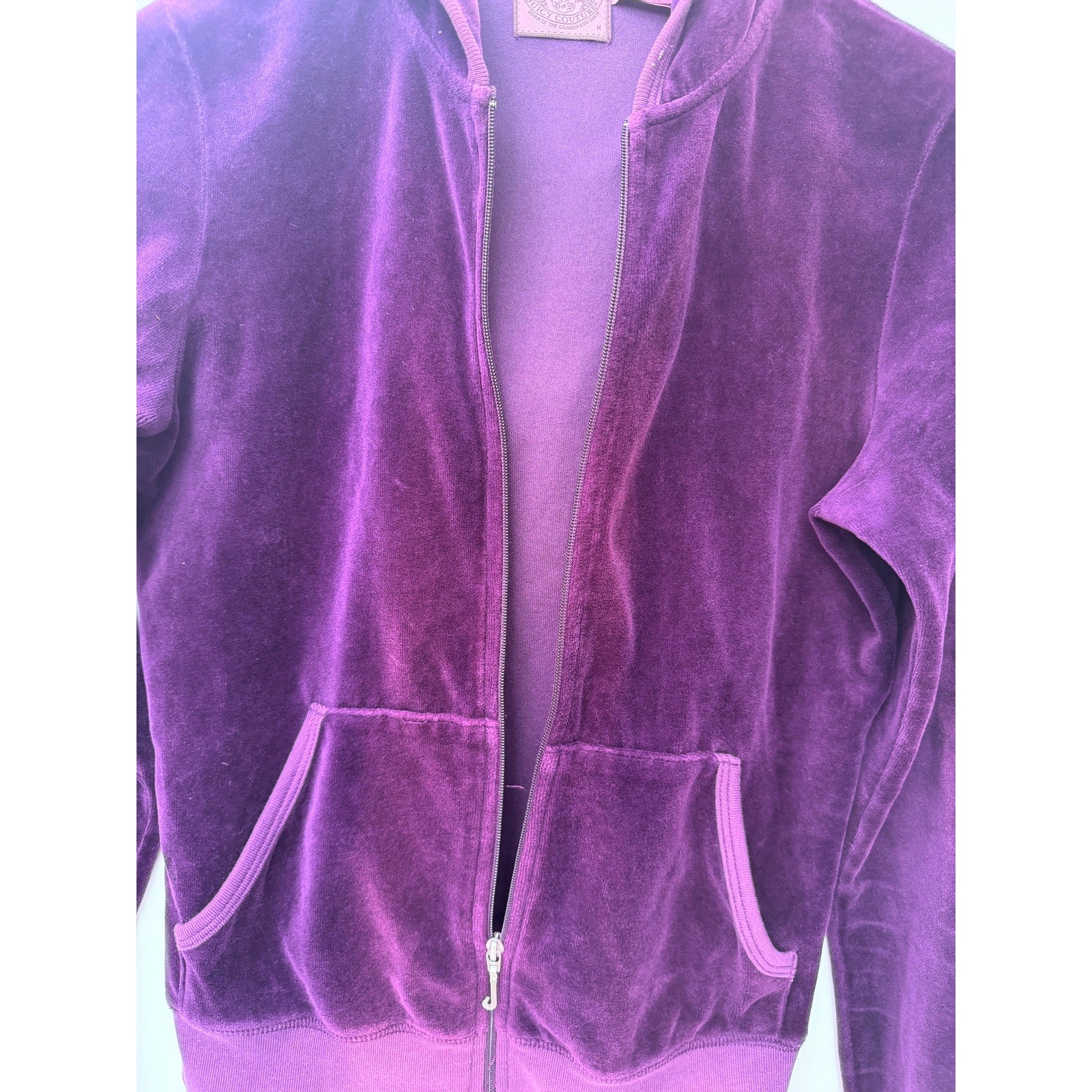 Juicy Couture Velour Zip Hoodie Womens Medium Purple Full Zip Y2K Style