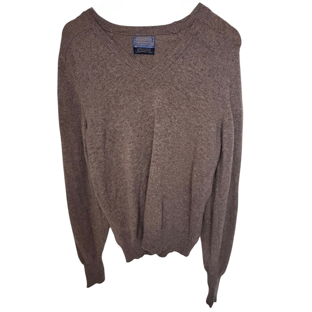 Pendleton Pure Virgin Wool V Neck Sweater Mens Medium Brown USA Made