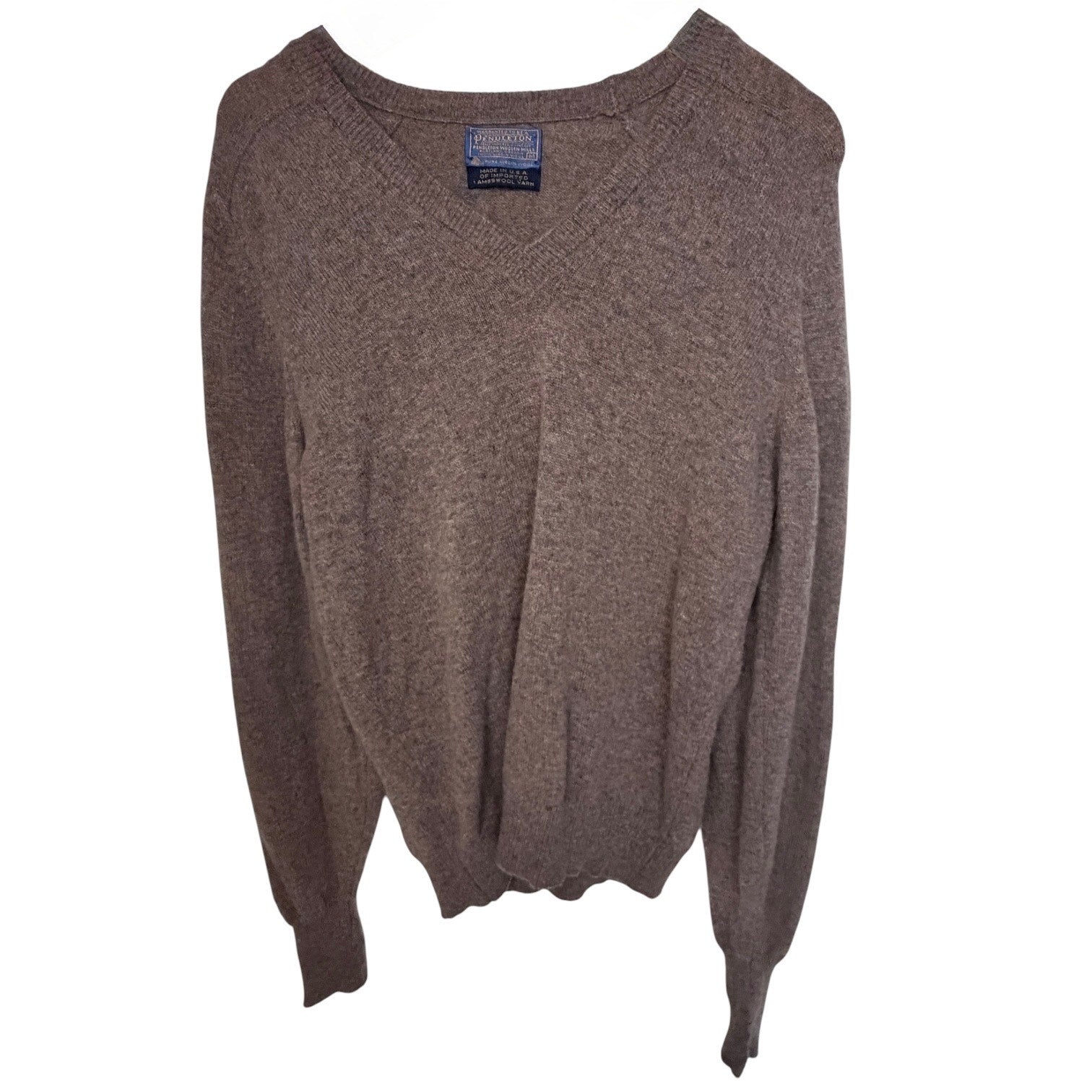 Pendleton Pure Virgin Wool V Neck Sweater Mens Medium Brown USA Made