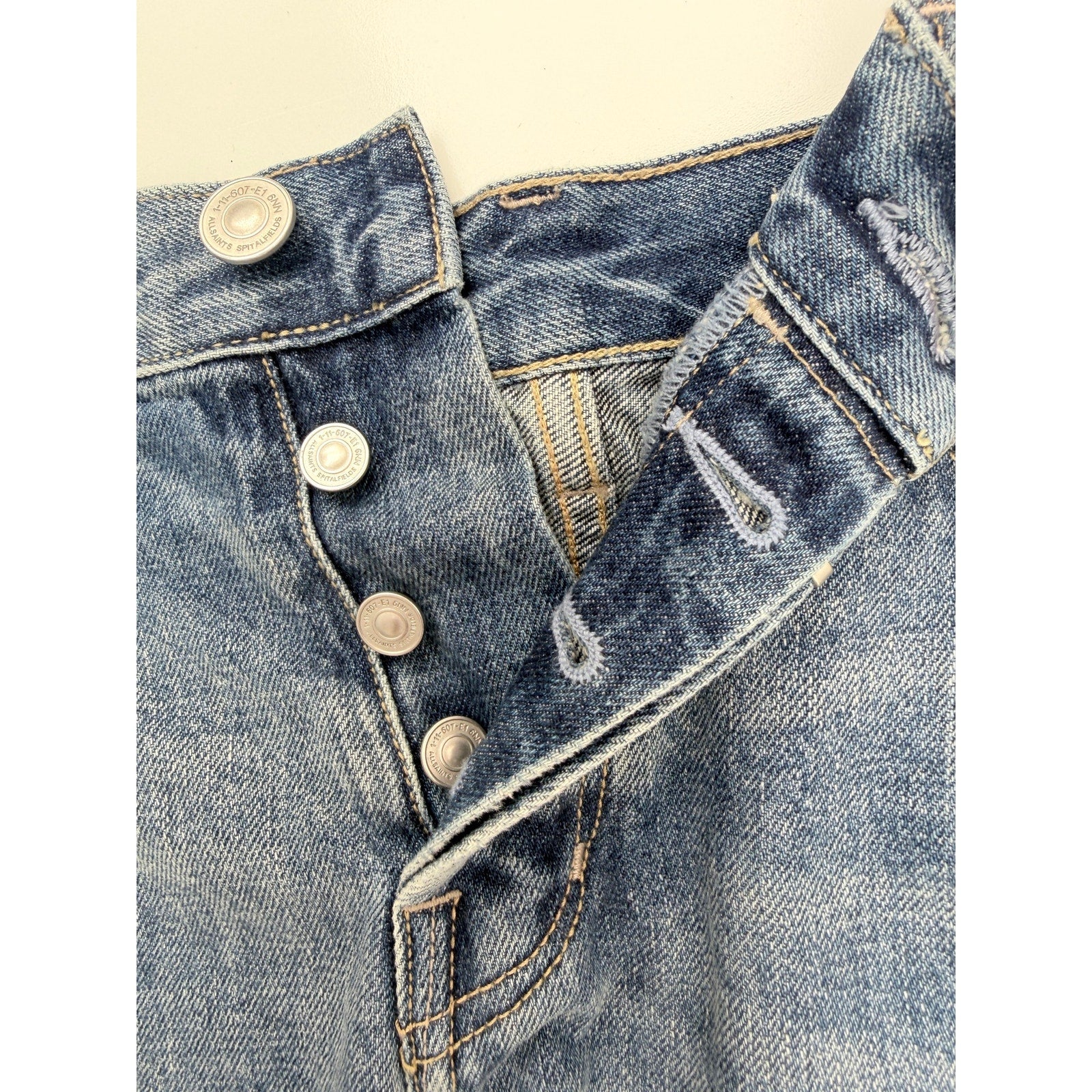 AllSaints Switch Denim Shorts Mens 31 Blue Button Fly Hem Designer Jean Shorts