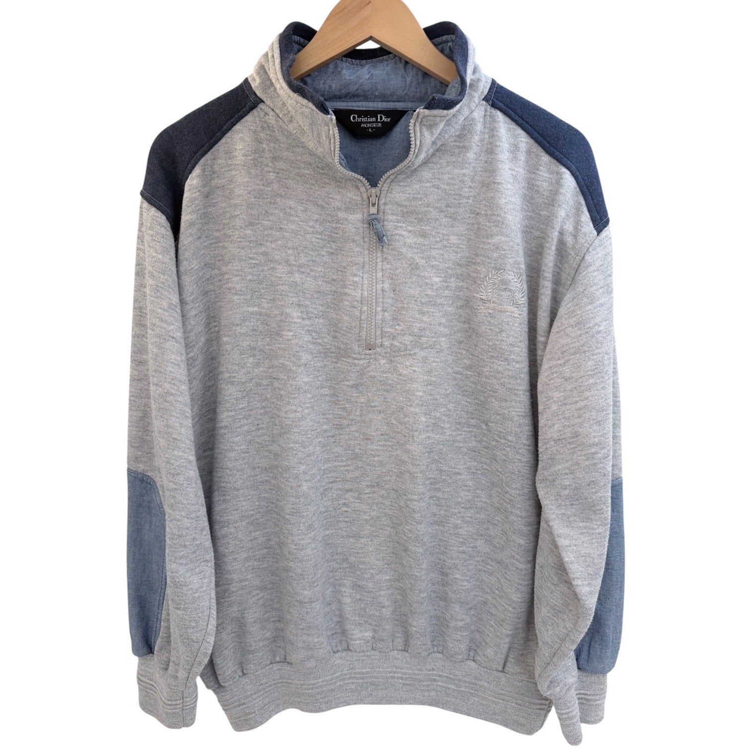Christian Dior Monsieur Quarter Zip Sweatshirt Mens Large Gray Blue Pullover