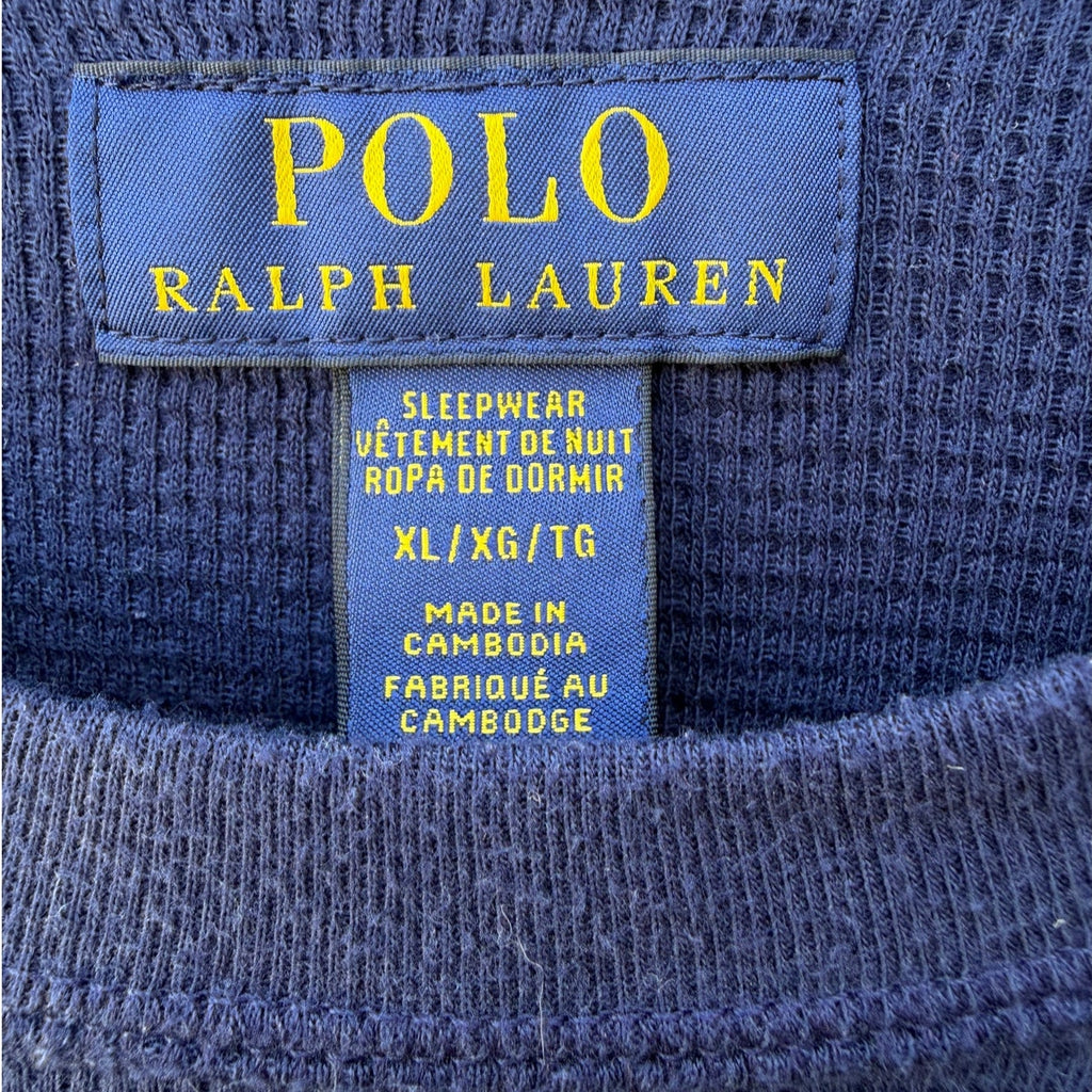 Polo Ralph Lauren Waffle Knit Shirt Mens XL Blue Long Sleeve Sleepwear Top