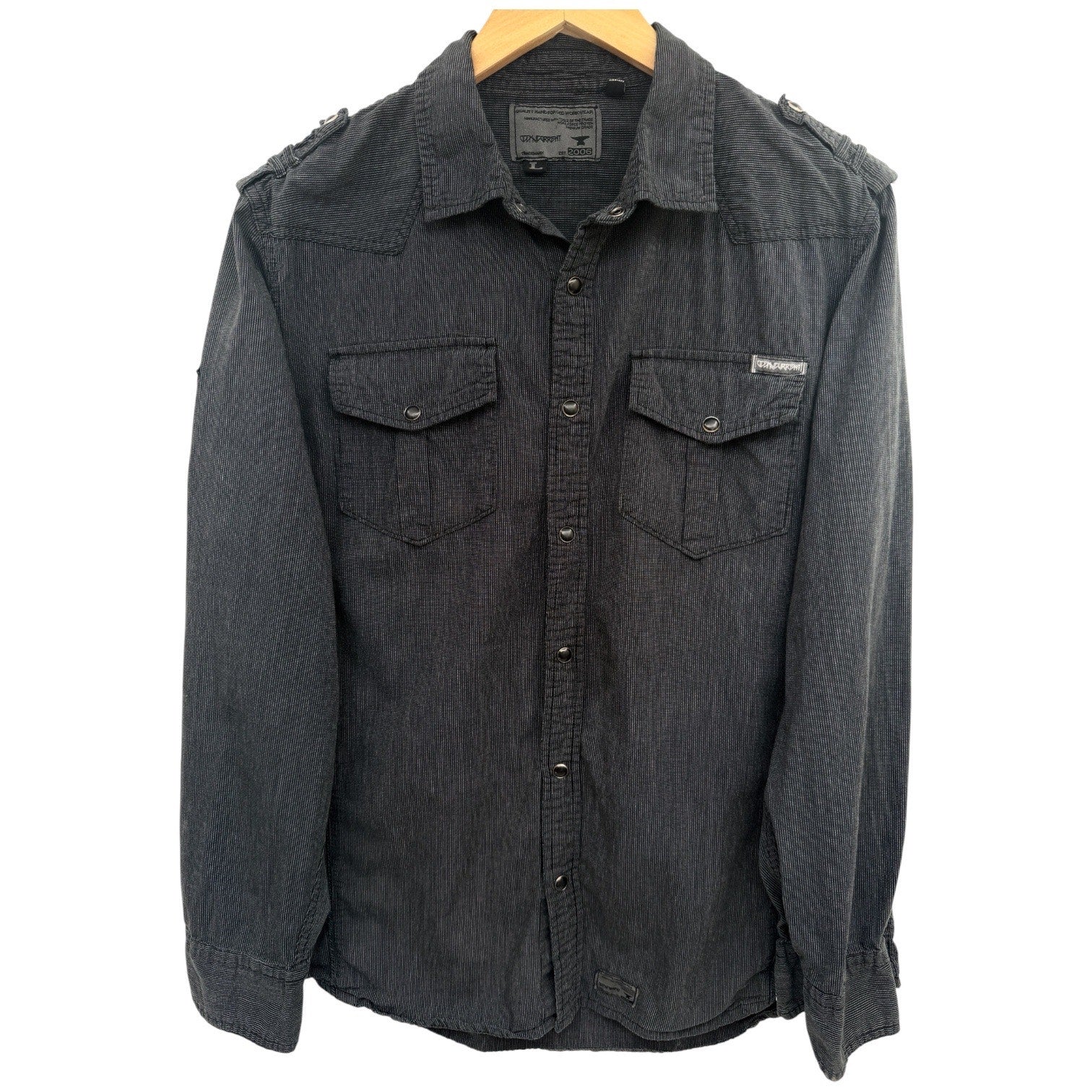 Ocean Current Black Button Up Shirt Mens Large Striped Snap Front Long Sleeve