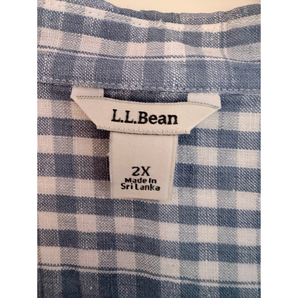L.L.Bean Plaid Button Up Shirt Womens 2X Blue White Long Sleeve