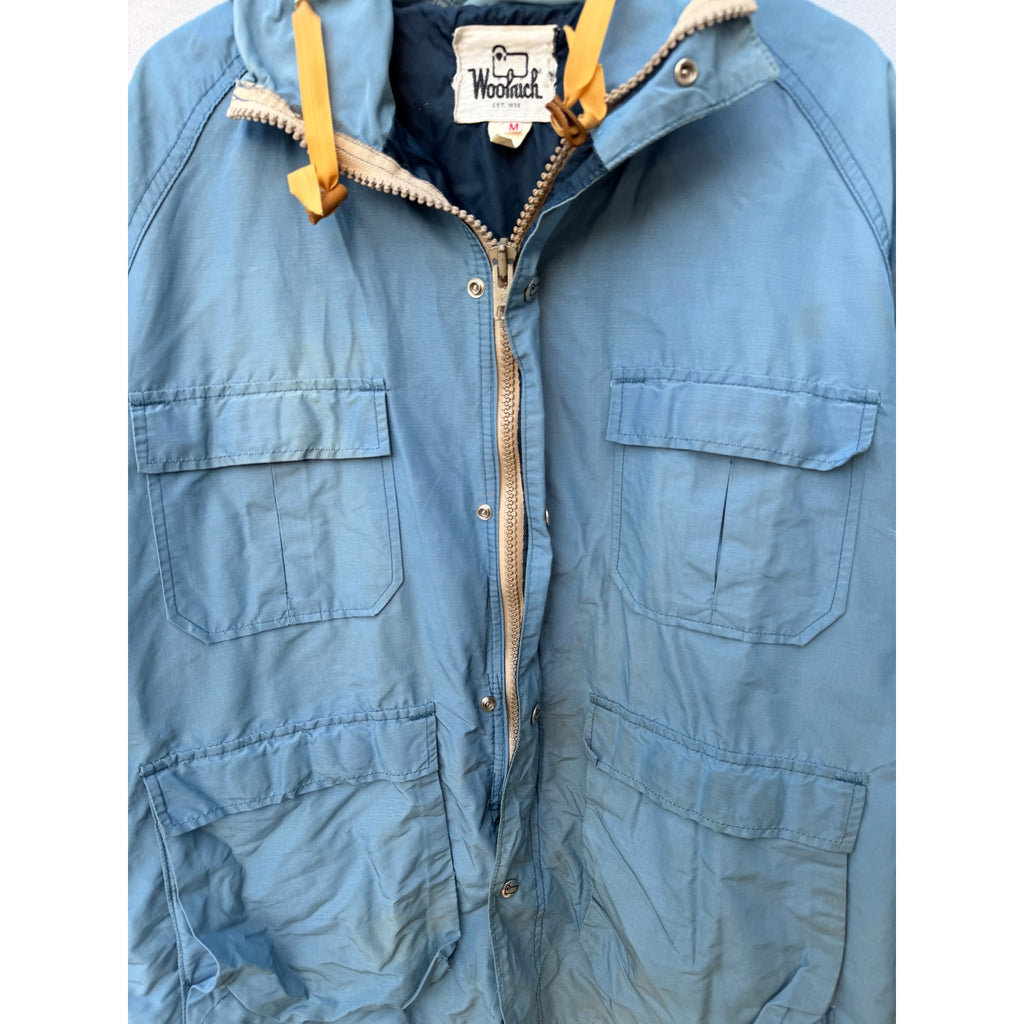 Woolrich Hooded Utility Jacket Blue Zip Front Outdoor Jacket Mens M
