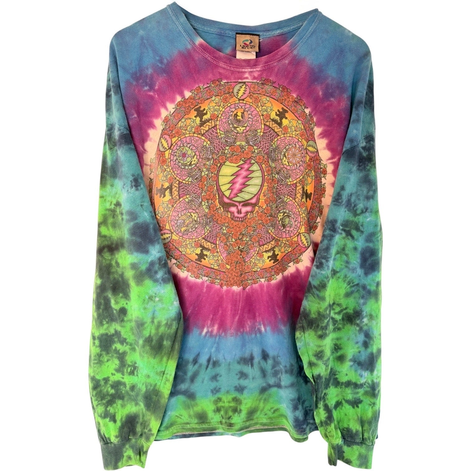 Liquid Blue Grateful Dead Tie Dye T Shirt Mens 2XL Skull Roses Graphic