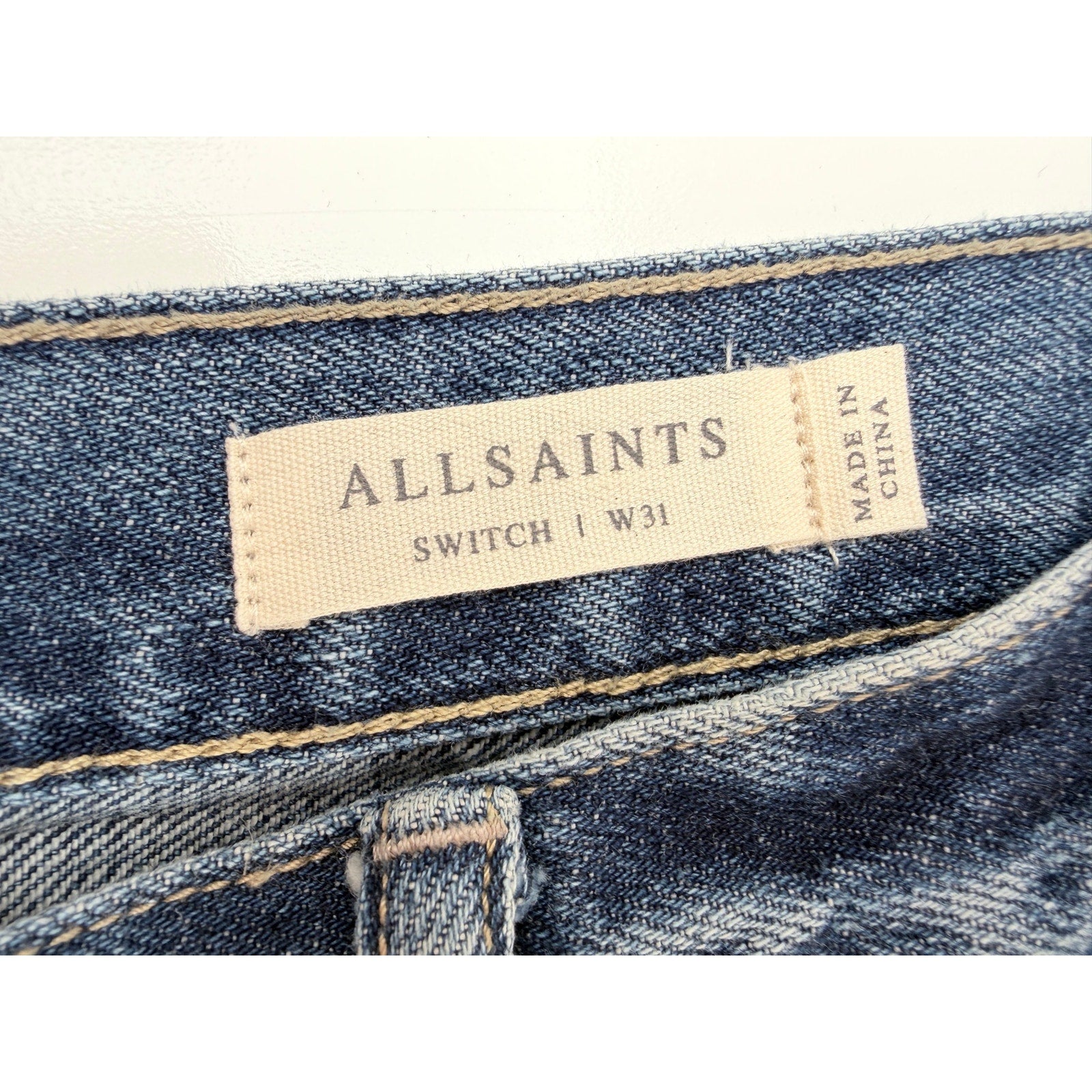 AllSaints Switch Denim Shorts Mens 31 Blue Button Fly Hem Designer Jean Shorts