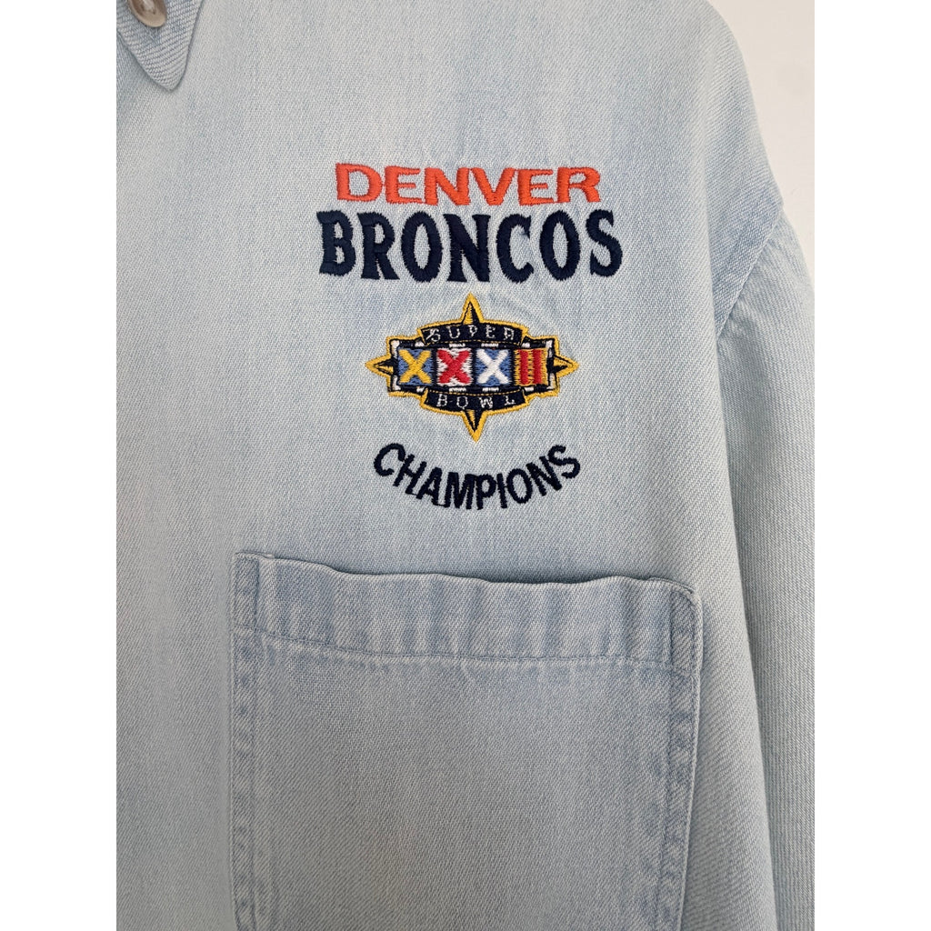 Denver Broncos Super Bowl XXXII Button Down Shirt Mens Medium NFL Denim