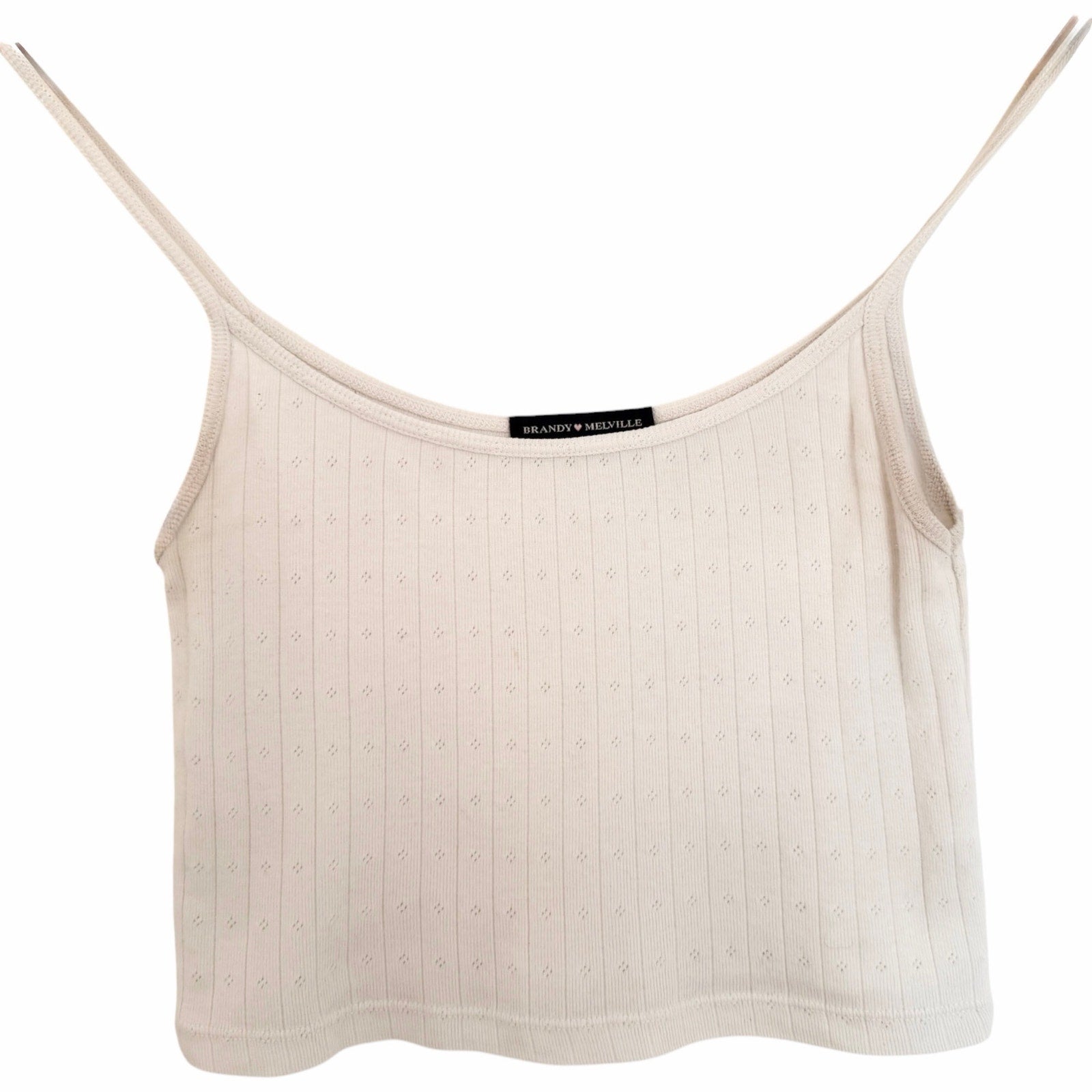 Brandy Melville White Pointelle Crop Cami Tank Top Spaghetti Strap One Size