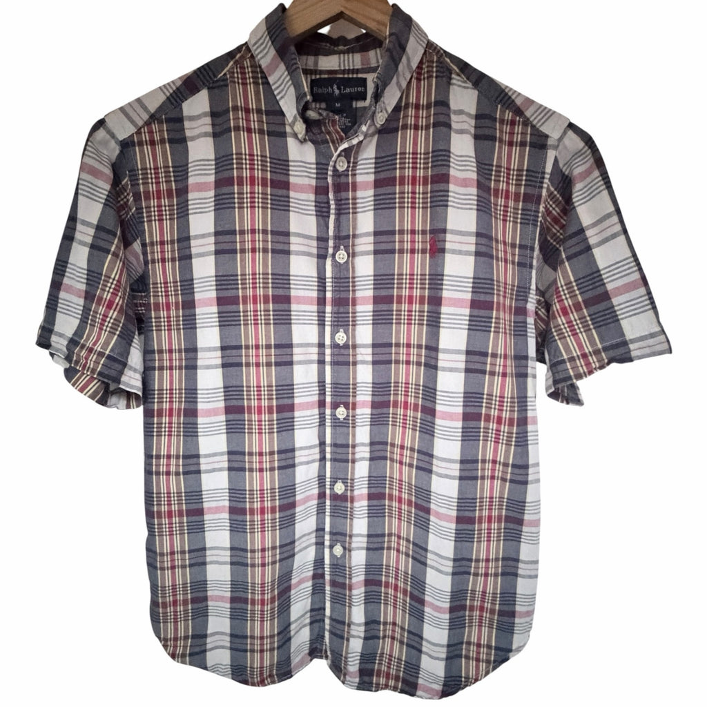 Polo Ralph Lauren Boys Plaid Button Down Shirt Youth Medium Short Sleeve