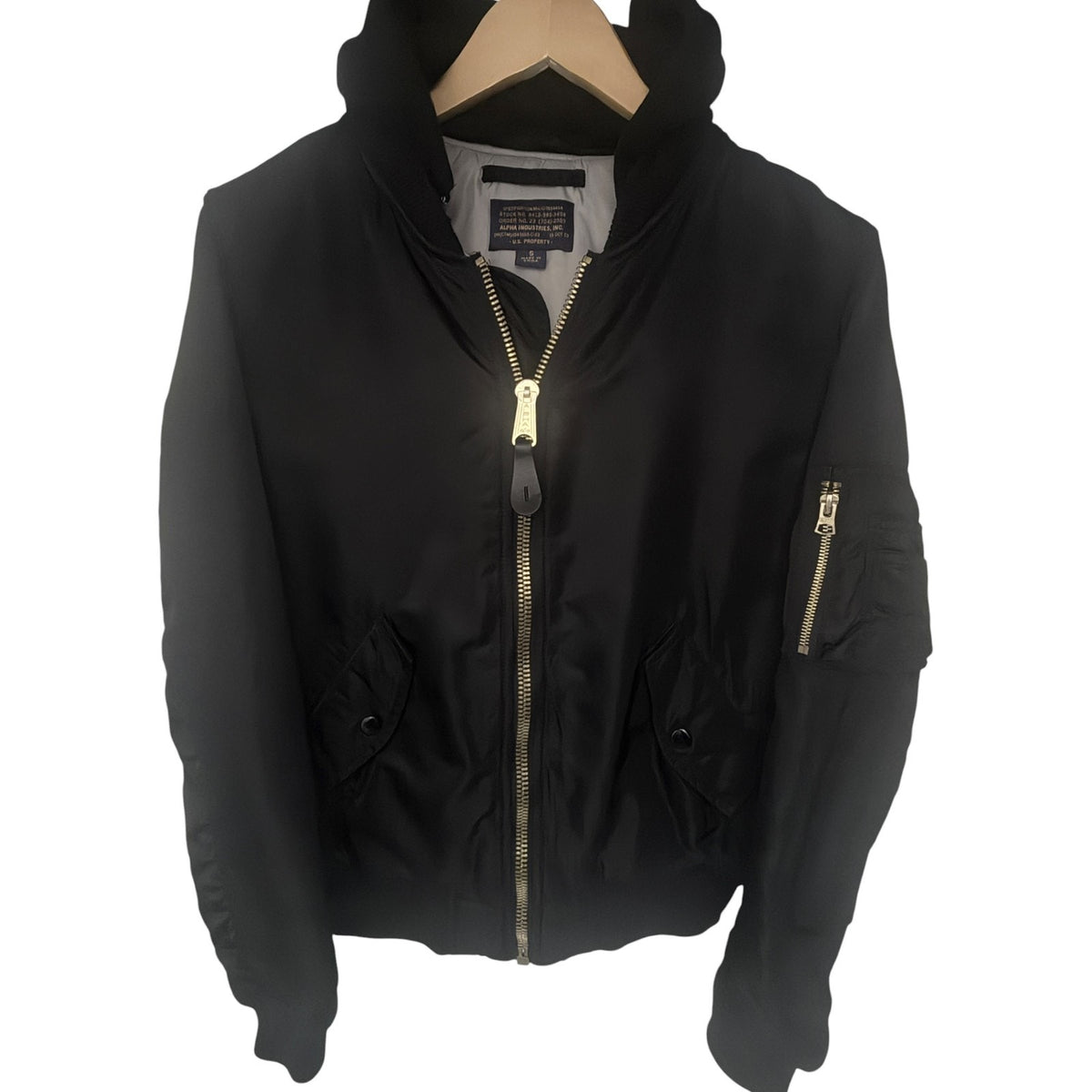 Alpha Industries MA-1 Hooded Bomber Flight Jacket Black Gold Zip Mens S product image