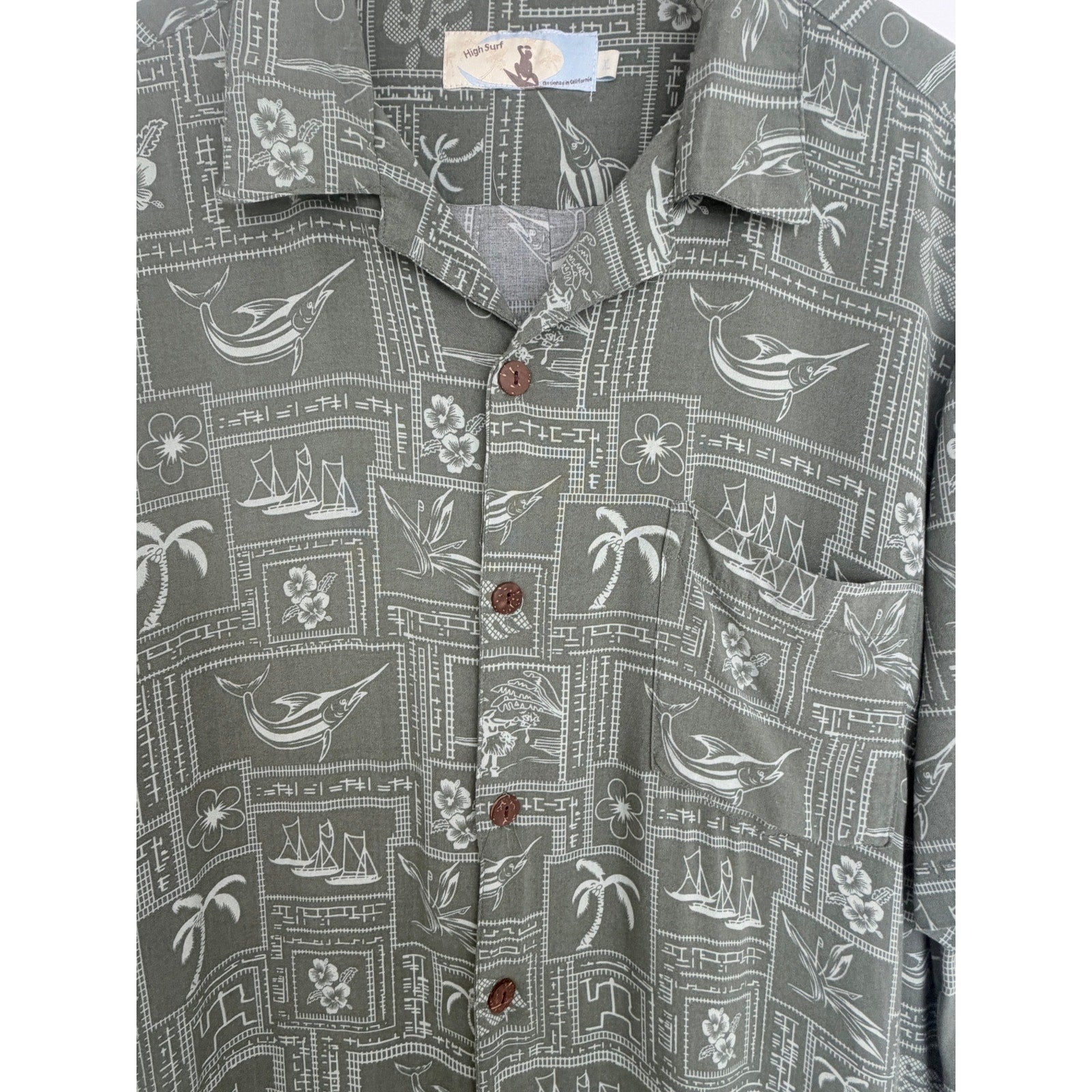 High Surf Hawaiian Shirt Mens XL Green Tropical Button Up Aloha