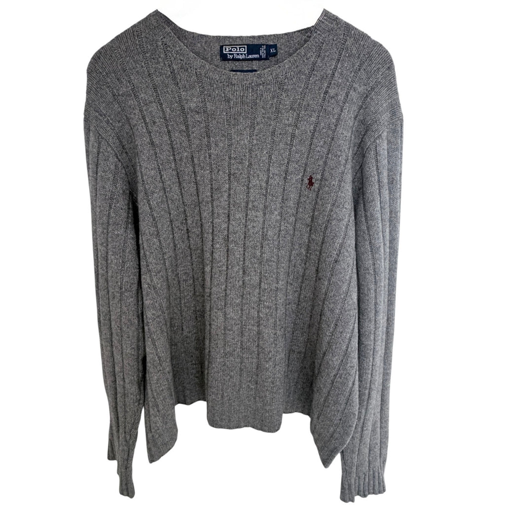 Polo Ralph Lauren Lambswool Sweater Mens XL Gray Rib Knit