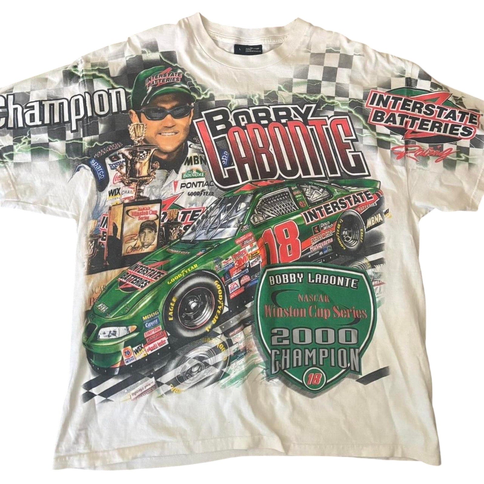 NASCAR White T-Shirts Vintage nascar aop bobby labonte Large