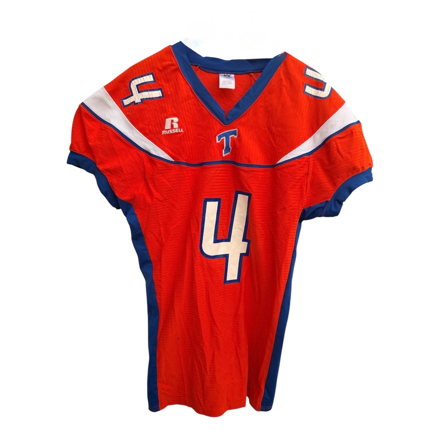 Russell Athletic Football Jersey Number 4 Orange Blue Mens Large