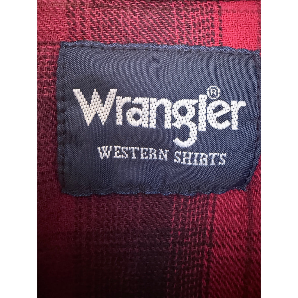 Wrangler Western Flannel Shirt Mens Large Red Black Plaid Snap Button