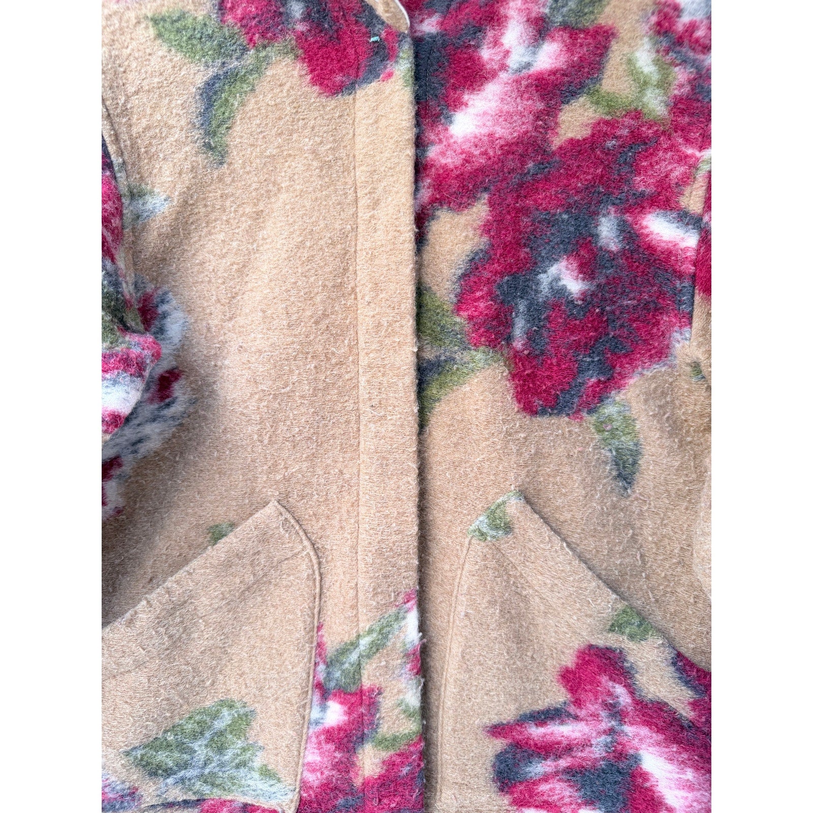 Carleen Anthropologie Womens Jacket XS Floral Wool Blend Snap Front USA Made