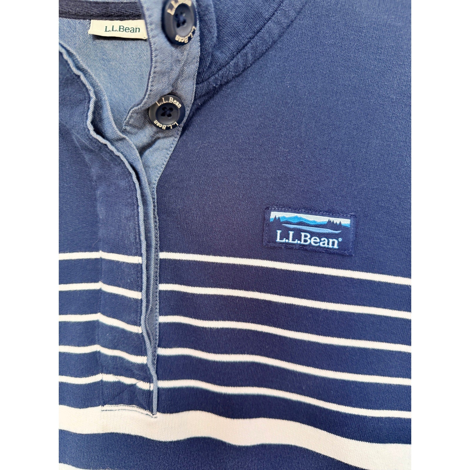 LL Bean Rugby Shirt Mens Medium Navy White Striped Long Sleeve Casual Classic
