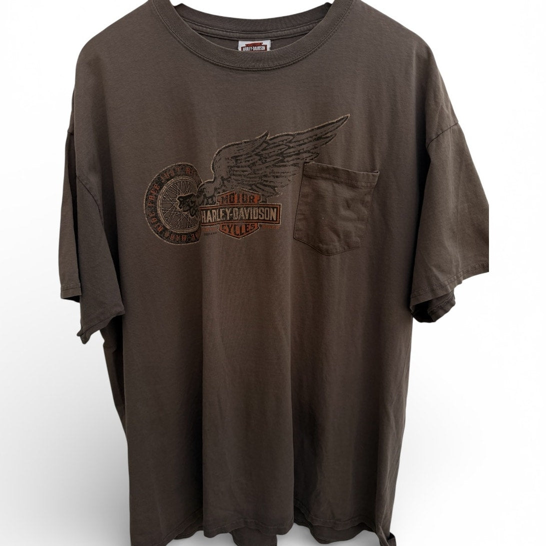 Harley-Davidson Barnett Dealer Pocket T-Shirt Brown Size XXL Fits Like XL