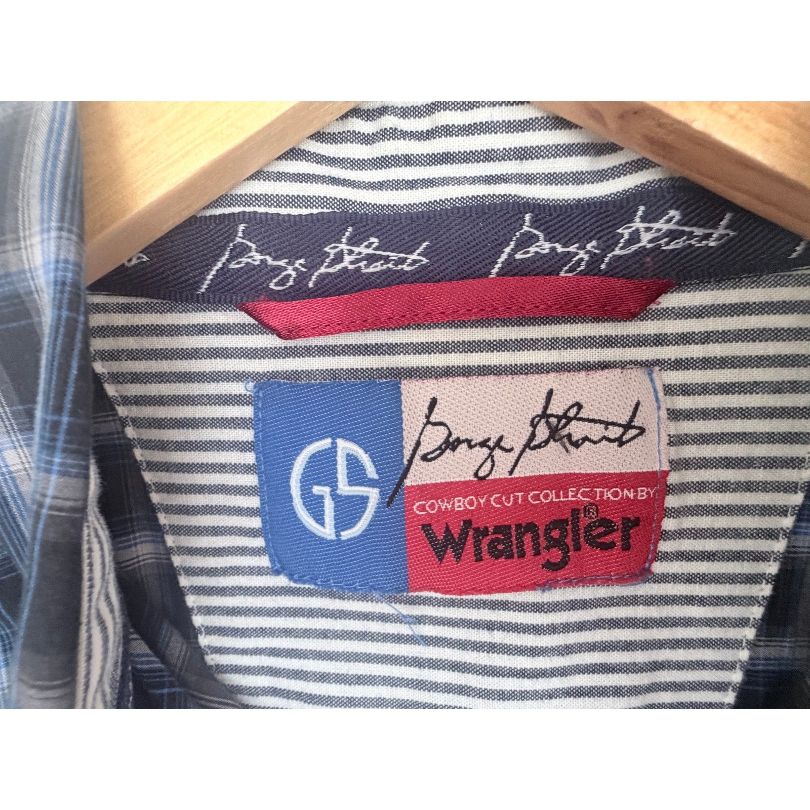 Wrangler George Strait Western Shirt Mens Large Gray Blue Plaid Button Up