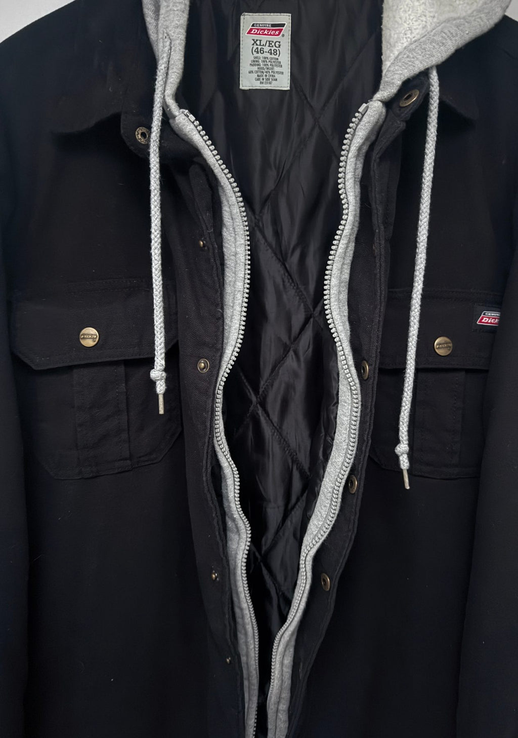 Dickies Men's Black Full-Zip Hooded Jacket — brand label
