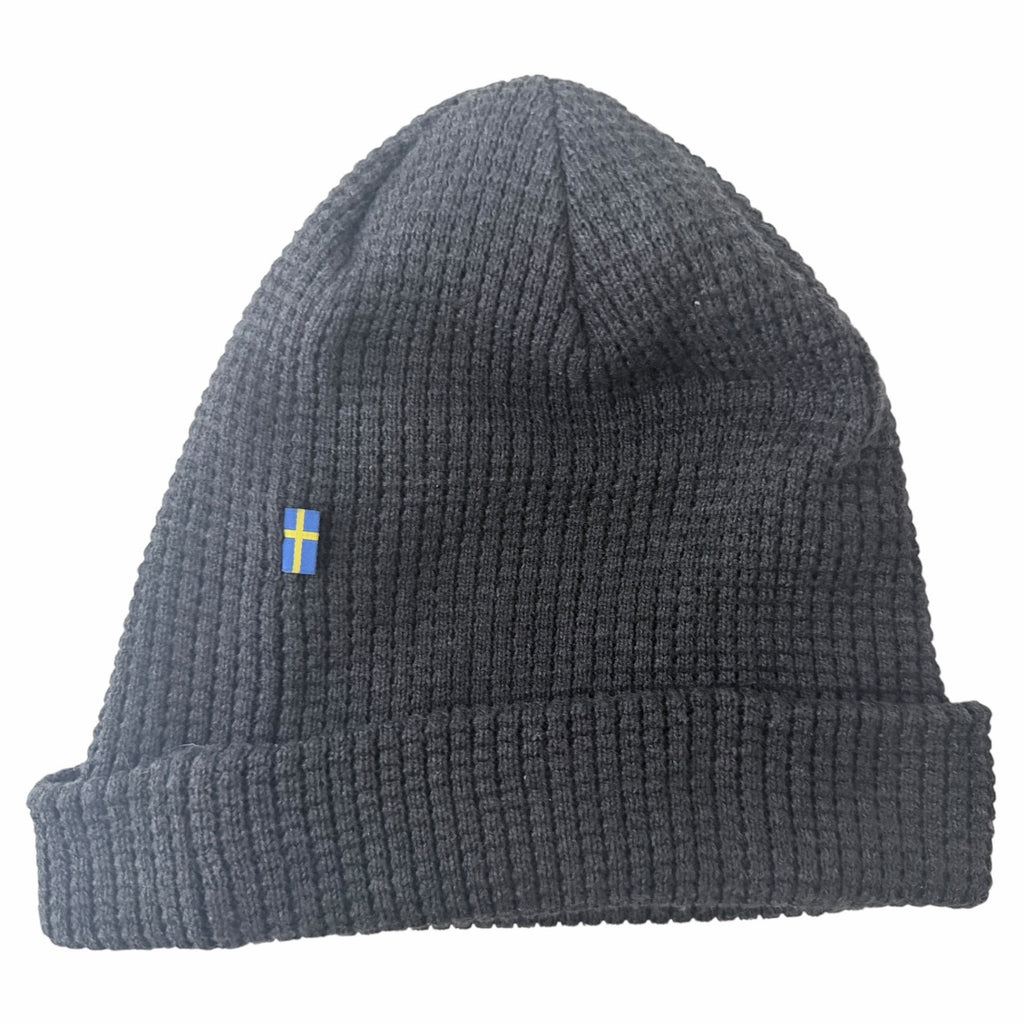Fjallraven Tab Hat Dark Gray Rib Knit Beanie One Size Sweden Flag