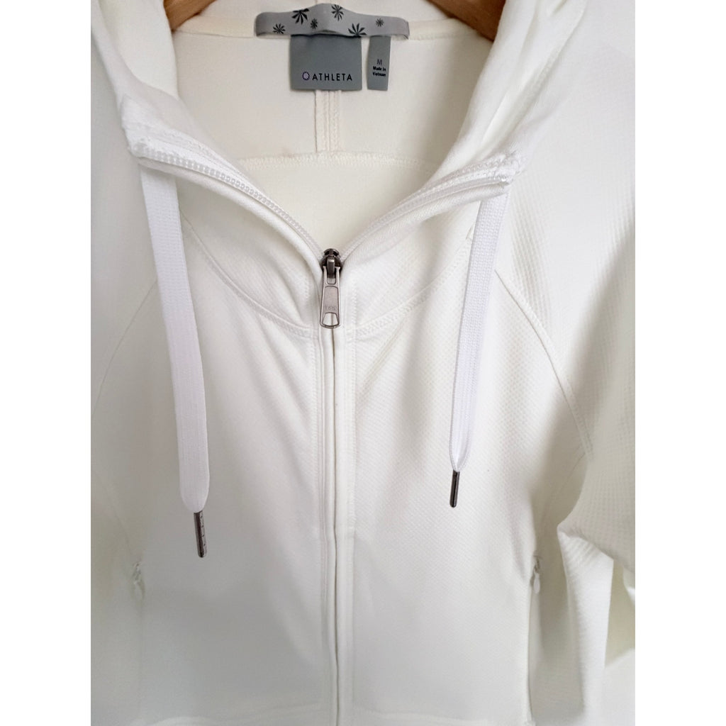 Athleta Womens Full Zip Hoodie White Textured Performance Jacket Size Medium