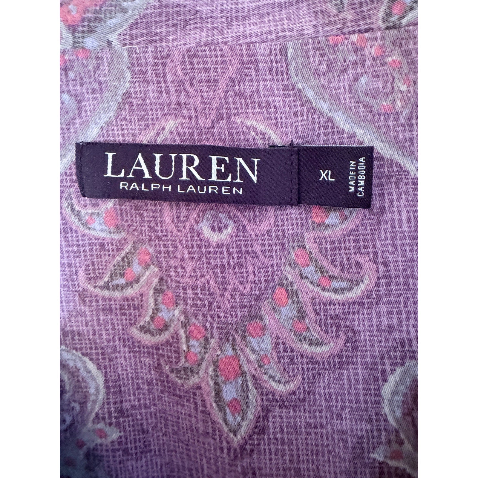 Lauren Ralph Lauren Paisley Button Up Shirt Womens XL Purple Boho Blouse