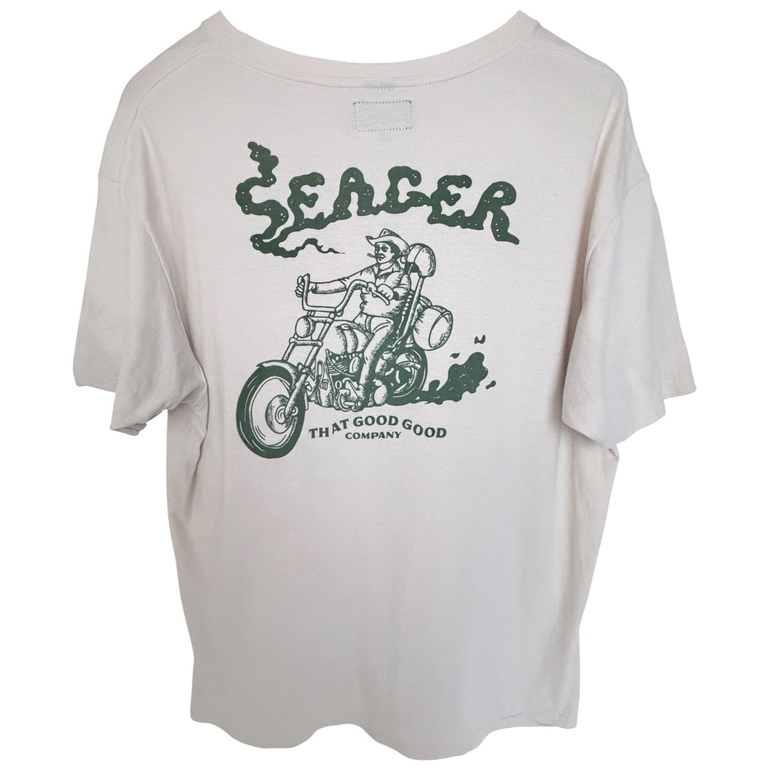 Seager That Good Good Company Motorcycle Graphic T Shirt Mens XL Beige