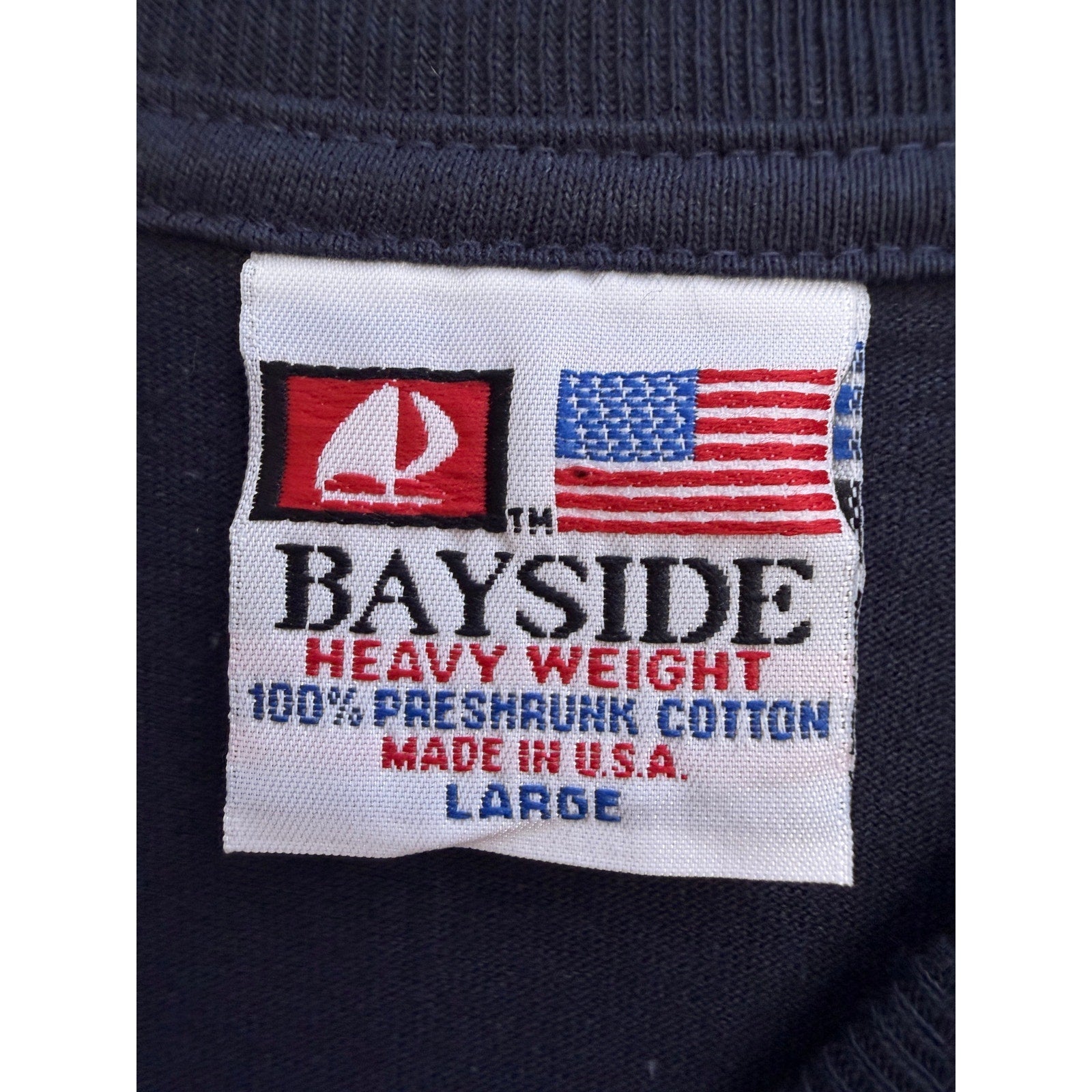 Bayside Long Sleeve Shirt Mens L Navy USA Made Reflective Workwear Heavyweight