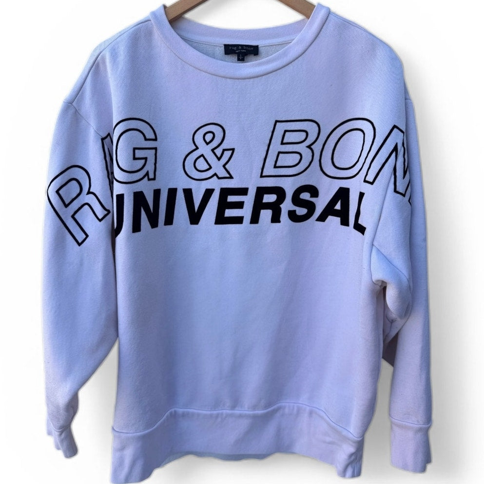 Rag & Bone Sweatshirt Mens Small White Graphic Crewneck Designer Streetwear