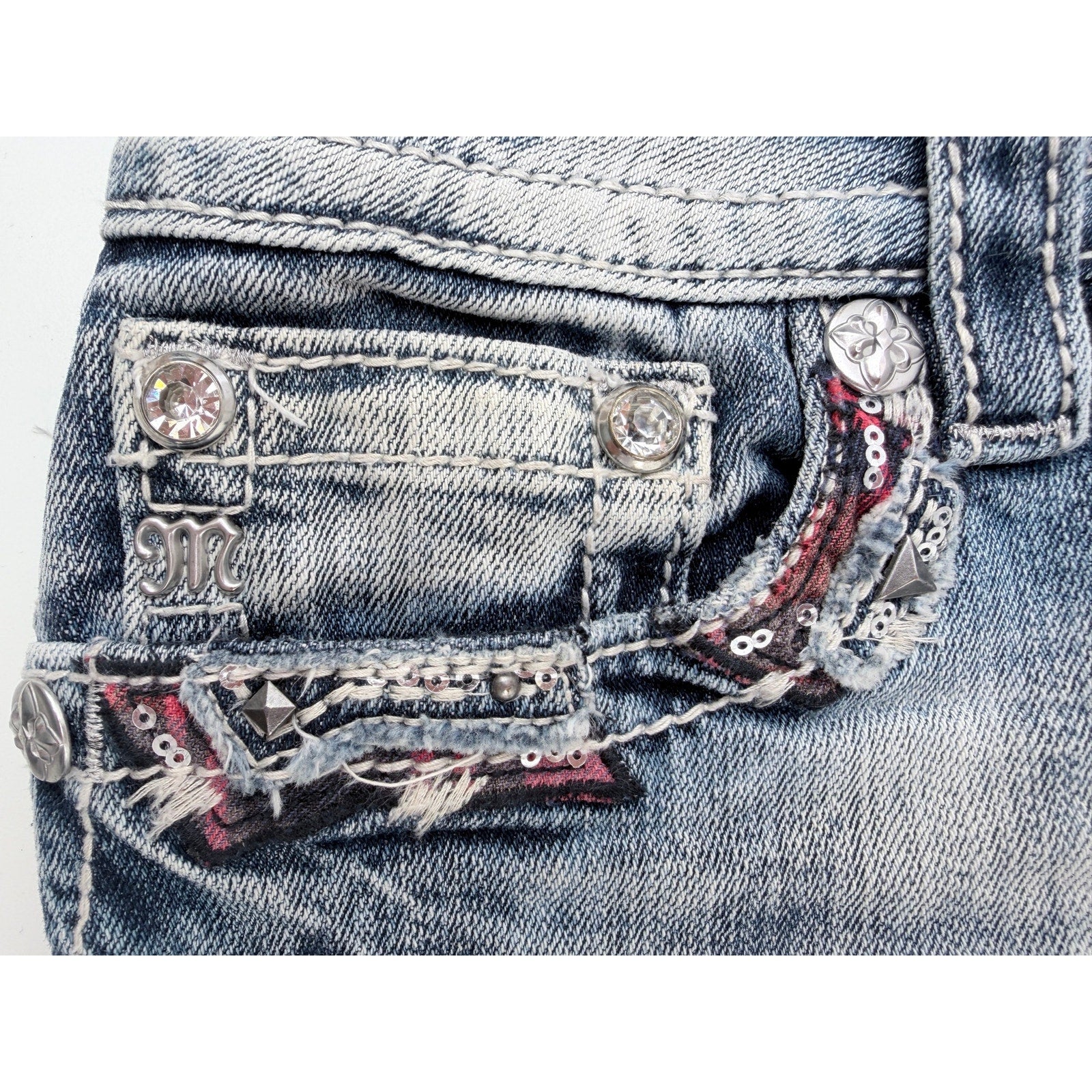 Miss Me Denim Shorts Womens 30 Distressed Sequin Cut Off Jean Shorts