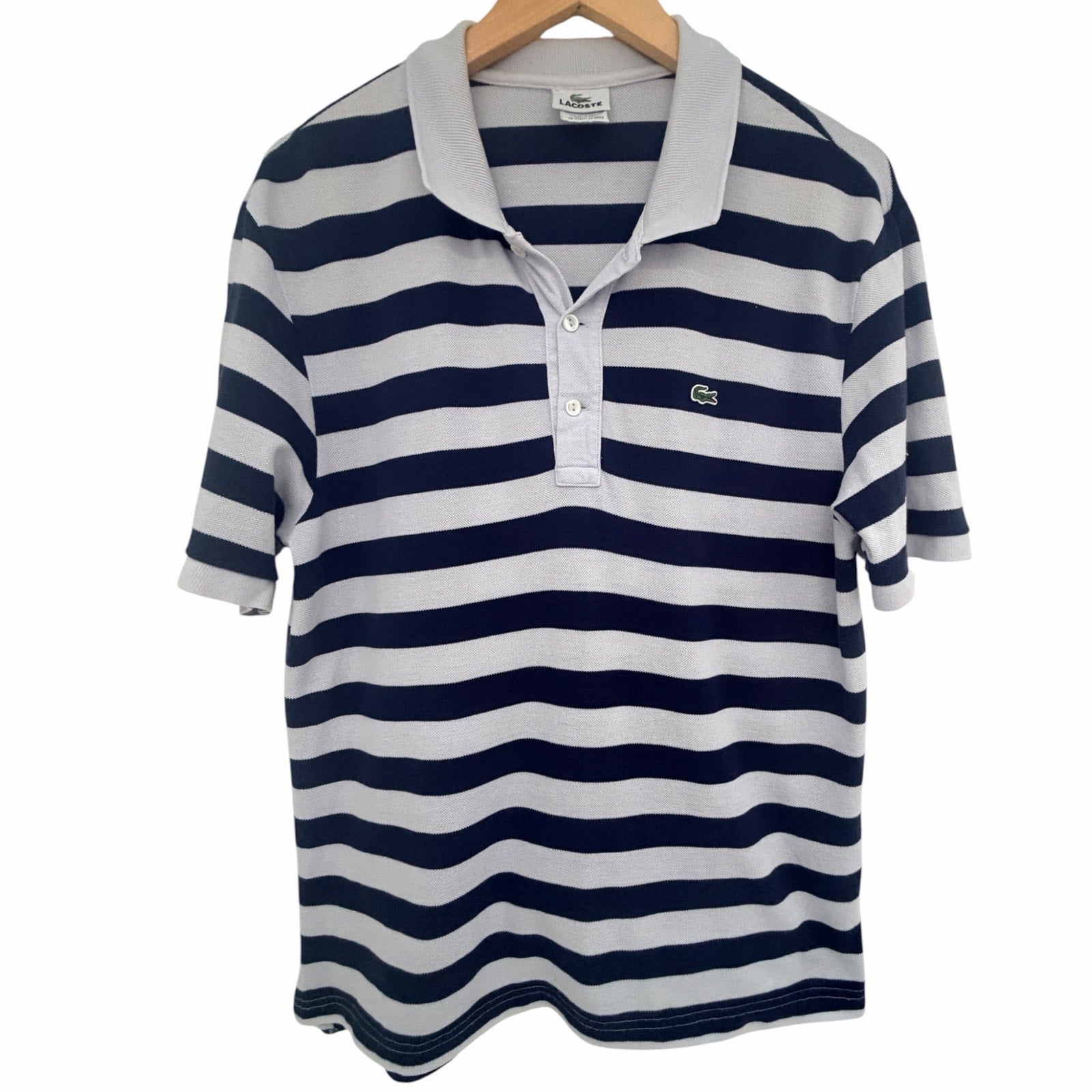 Lacoste Blue White Striped Pique Polo Mens Large