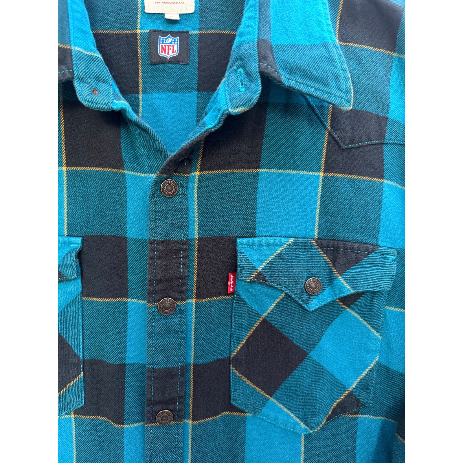 Levis NFL Jacksonville Jaguars Plaid Flannel Shirt Mens XL Teal Black Button Up