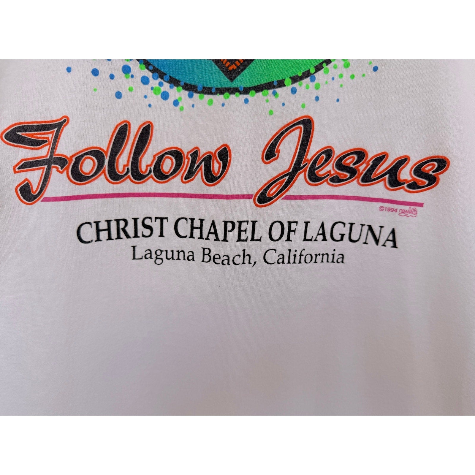 Vintage Follow Jesus Graphic Tee Mens XXL White Christian Laguna Beach Faith Tee