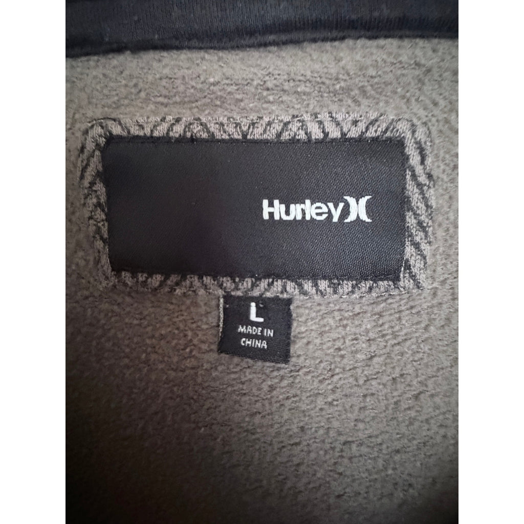 Hurley Mens Full Zip Fleece Jacket Gray Herringbone Logo Large