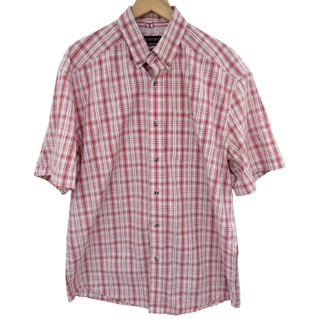 Ariat Pro Series Plaid Shirt Mens Large Red Western Short Sleeve Button Up