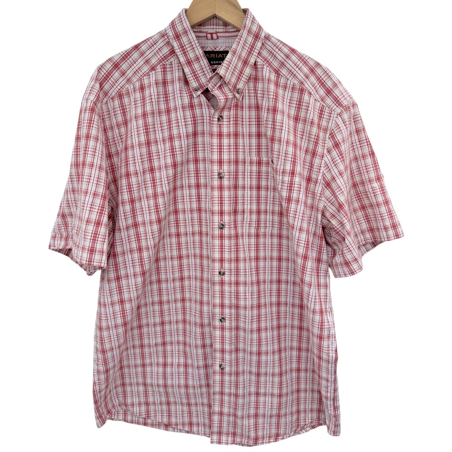 Ariat Pro Series Plaid Shirt Mens Large Red Western Short Sleeve Button Up