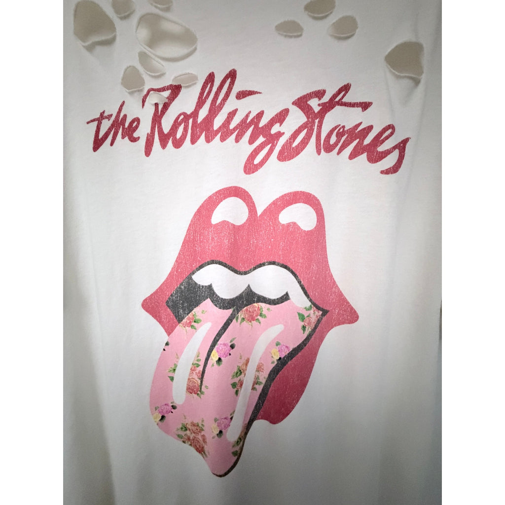 The Rolling Stones Floral Tongue Distressed Graphic T-Shirt Women's Size 3