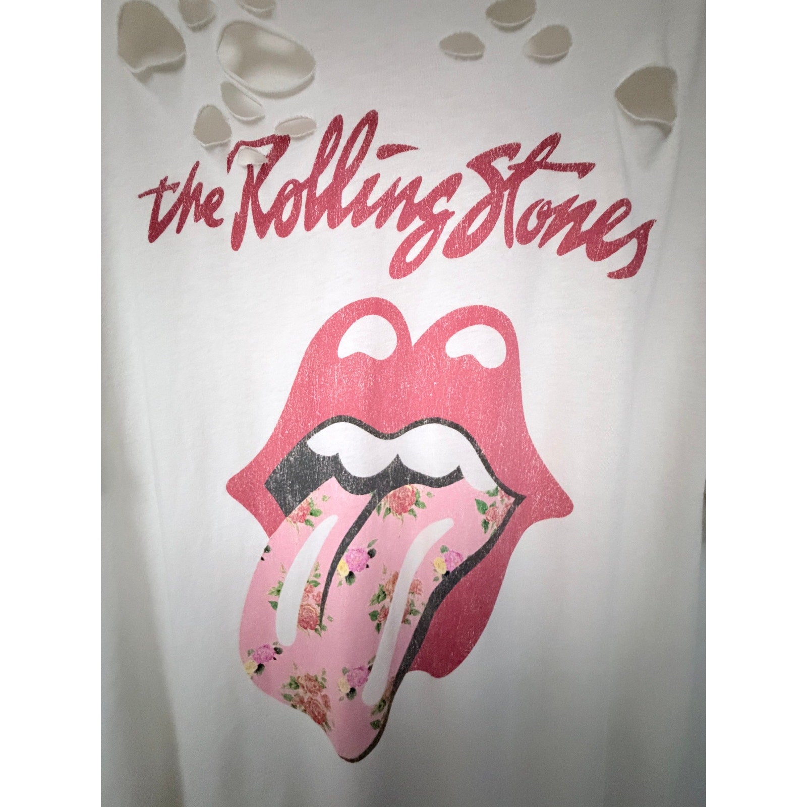 The Rolling Stones Floral Tongue Distressed Graphic T-Shirt Women's Size 3