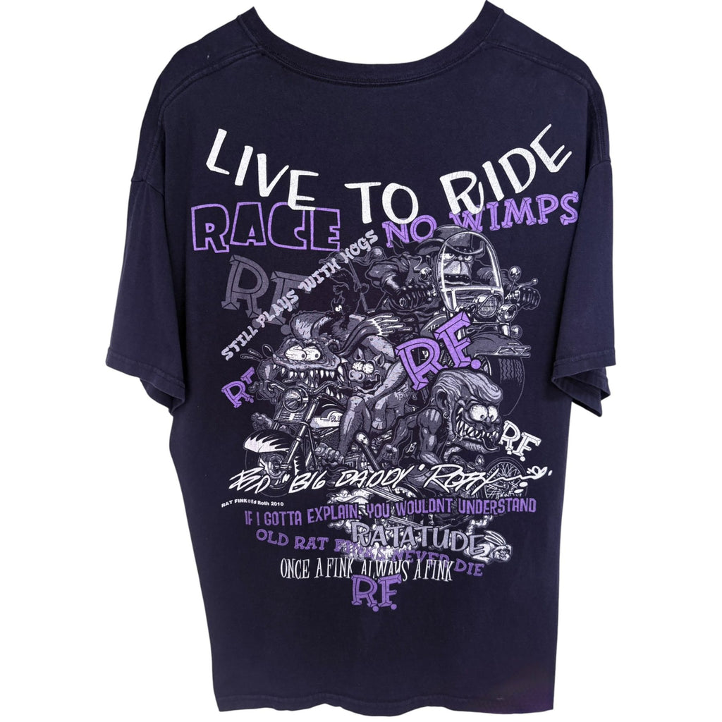 Rat Fink Men's Black Rat Fink Live to Ride Race No Wimps T-Shirt — front view