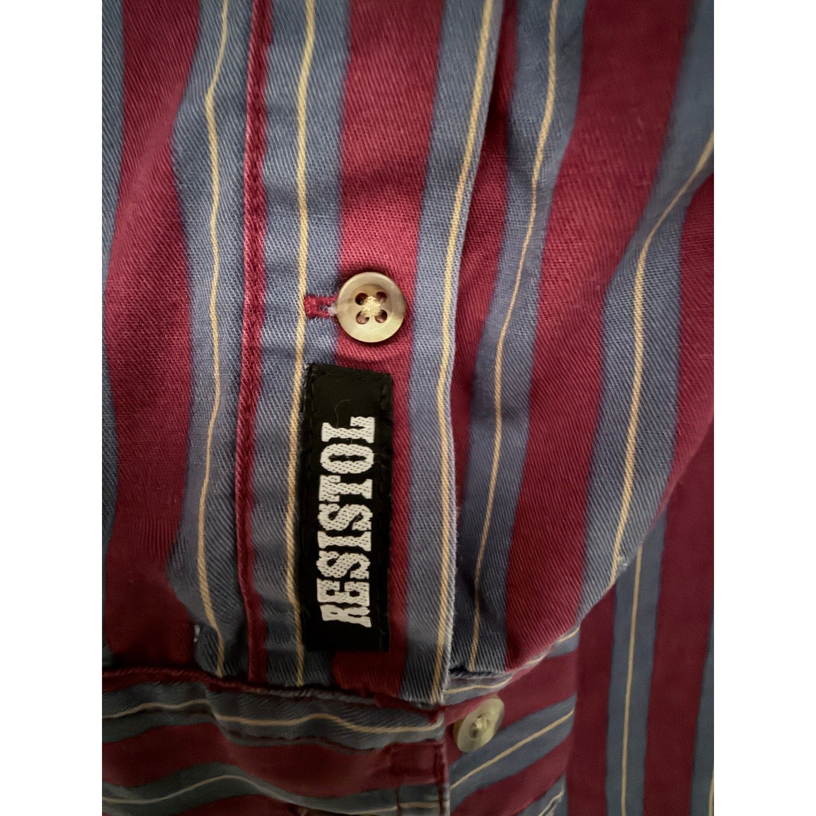 Resistol Rodeo Gear Stripe Western Shirt Mens Medium Burgundy Gray Cowboy