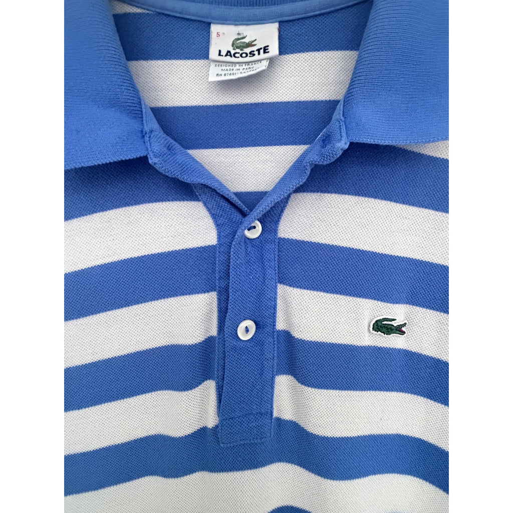 Lacoste Blue Gray Striped Pique Polo Shirt Mens Large