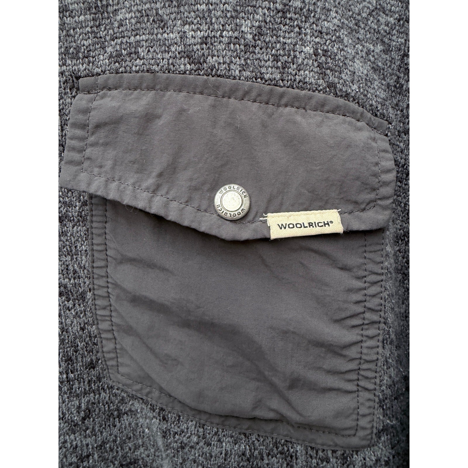 Woolrich Mens Pullover Fleece Sweater Gray Button Neck Pocket Adult Large