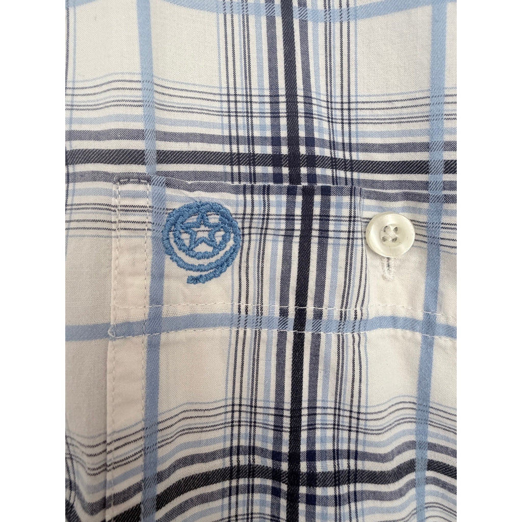 Wrangler George Strait Western Shirt Mens Large White Blue Plaid Button Up