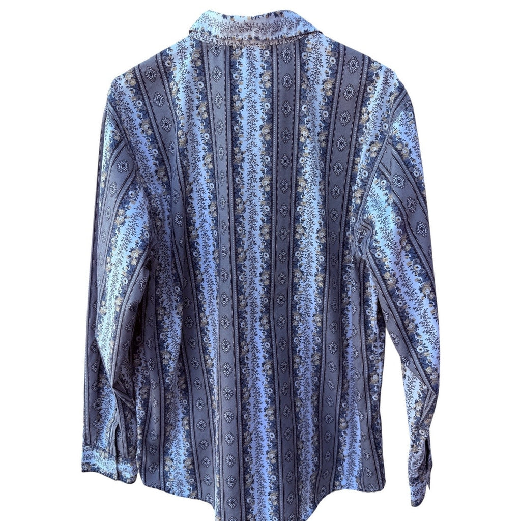 OP International Button Up Shirt Mens Large Blue Gray White Long Sleeve Shirt