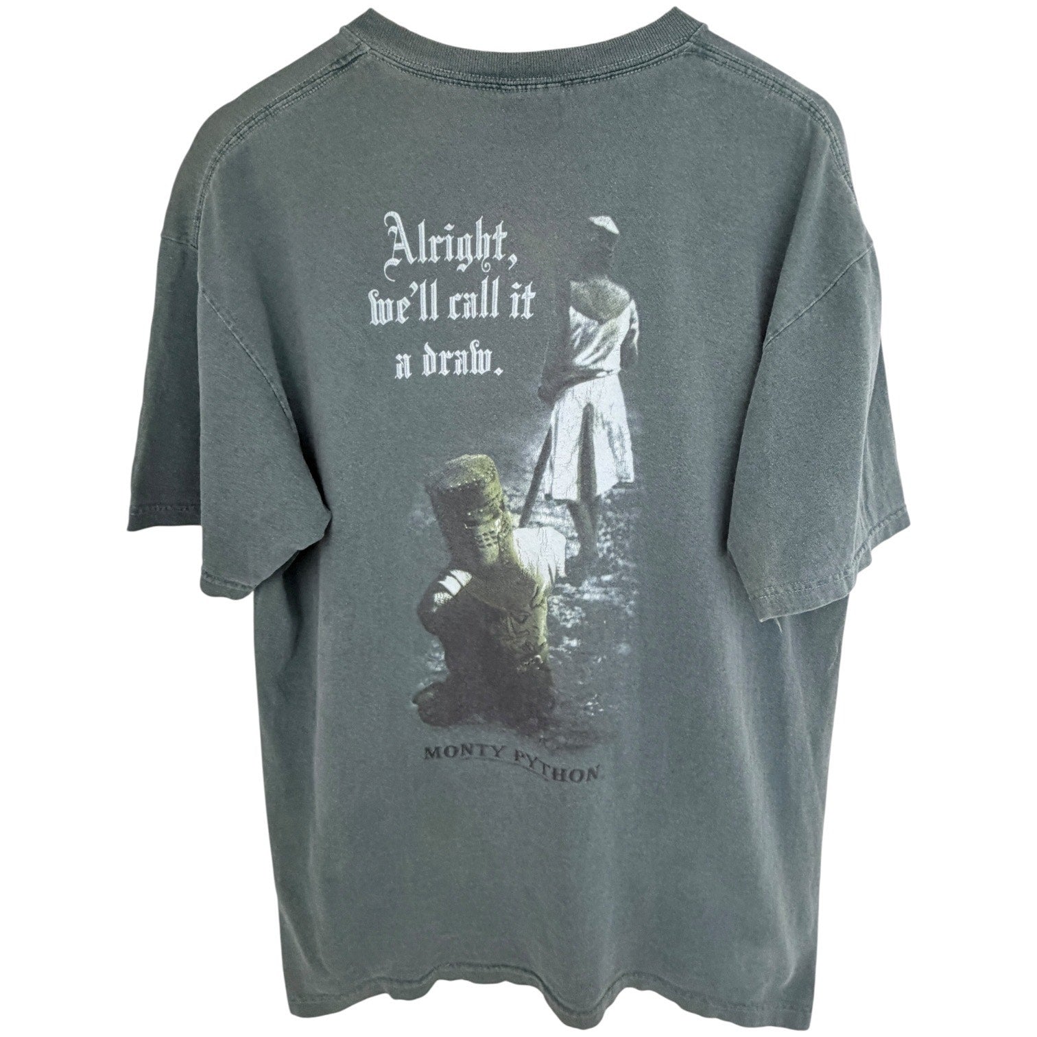 Vintage Monty Python Black Knight Grail T Shirt Mens L Green Movie Quote Graphic